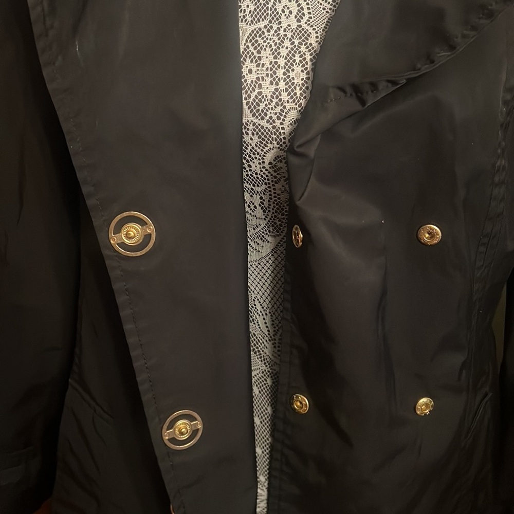 Anne Klein Black Rain Coat Trench Classic Hooded Belted M - Picture 2 of 12